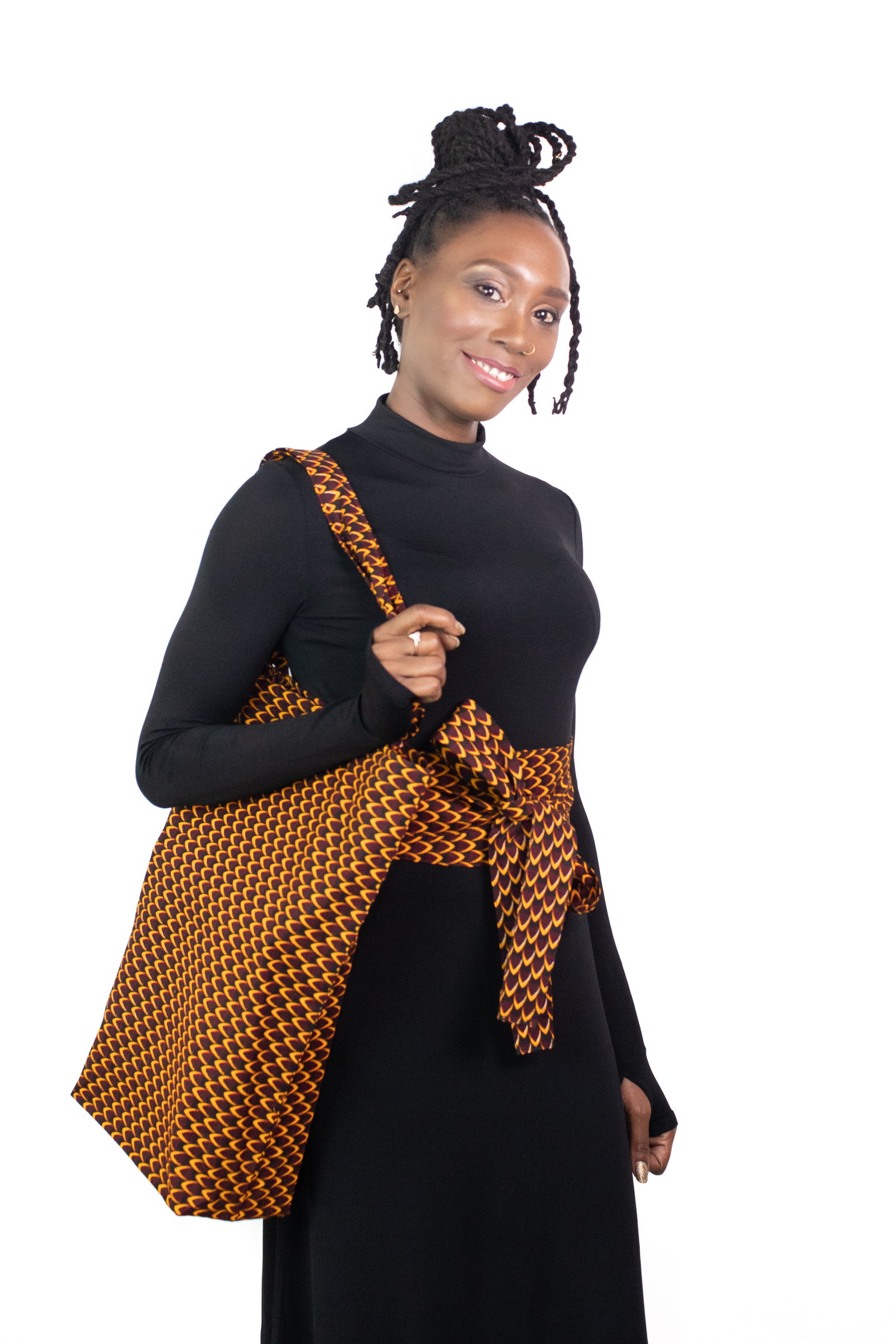 Unlined long Tote bag with Fish Scale Obi belt